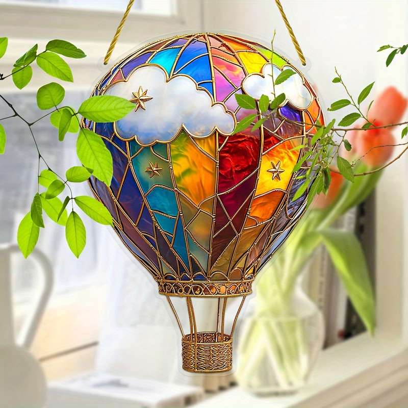 1pc 2D Flat   Vibrant Rainbow Hot Air Balloon Acrylic Light Catcher  Design with Colorf