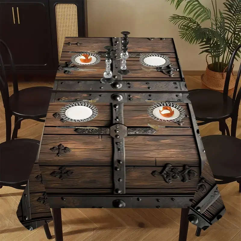1 Woodgrain And Vintage Steel Print Tablecloth 140*180CM