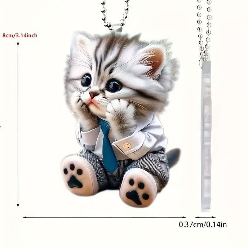 1pc 2D Flat  Adorable Shy Cat Acrylic Hanging Ornament Collectible Feline Memorial with Blue Shirt