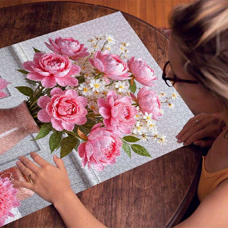 1000pcs Pink Vase Paper Puzzle Large Adult Jigsaw Toy with Waterproof Scratch-Res