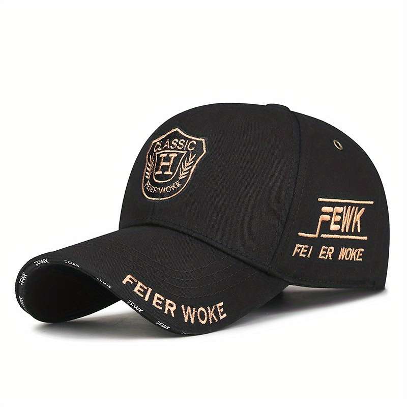 1pc FEWK Unisex Baseball Cap Breathable Polyester Adjustable Fit Embroidered Logo Golden Ba