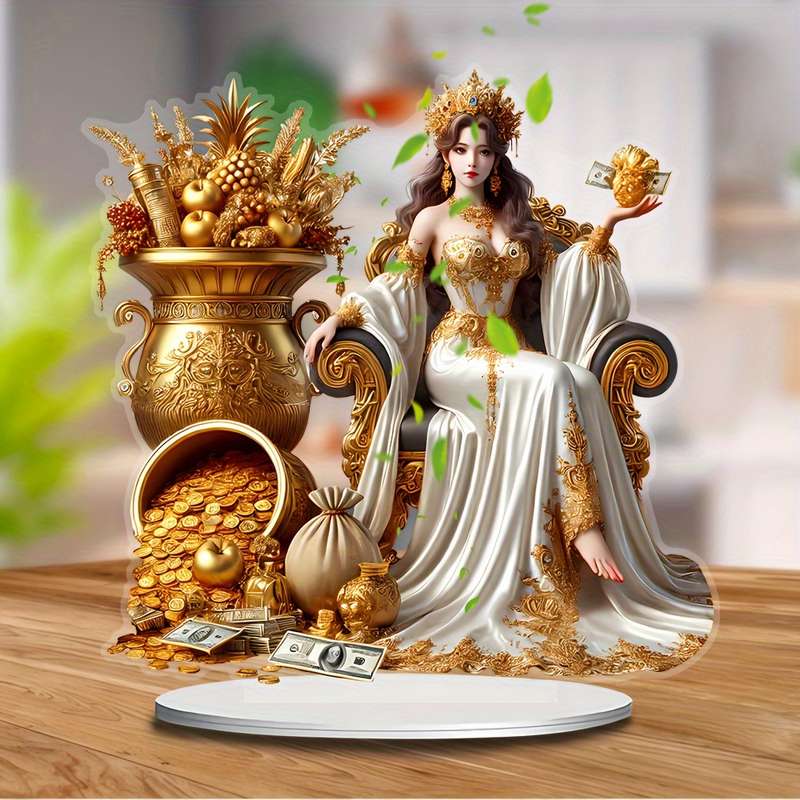 1pc 2D Flat   Bohemian Style Acrylic Wealth Goddess Decoration Sign Vibrant and Realistic Design wit