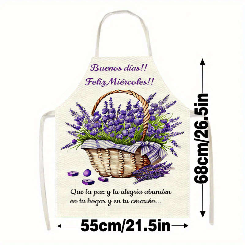1pc Large Linen Lavender Basket "Feliz Mircados" Apron Durable Sleeveless Kitchen Wear wit