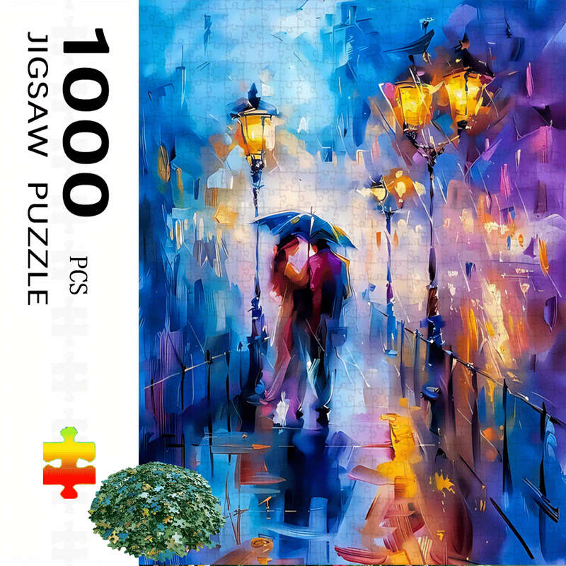 1000pcs Romantic Rainy Night Couple Scene Jigsaw Puzzle Large DIY Paper Puzzle for