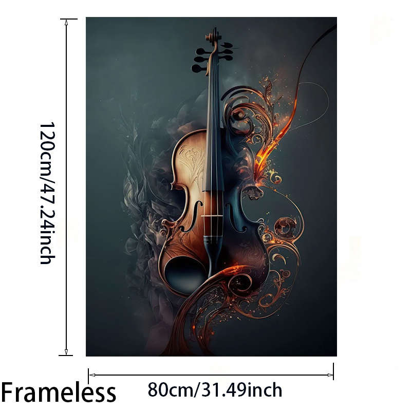 1pc  Large 79.98x119.99cm Frameless Canvas Art Elegant Violin Design with Fiery Swirls Modern