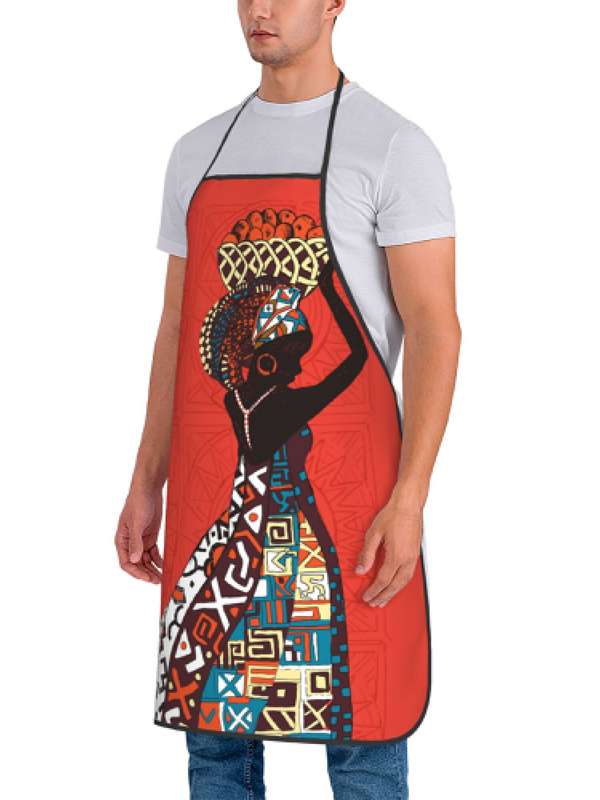 1pc African-Inspired Vintage Apron 100% Polyester Woven Fabric 190g m? Slight Stretch Patterned