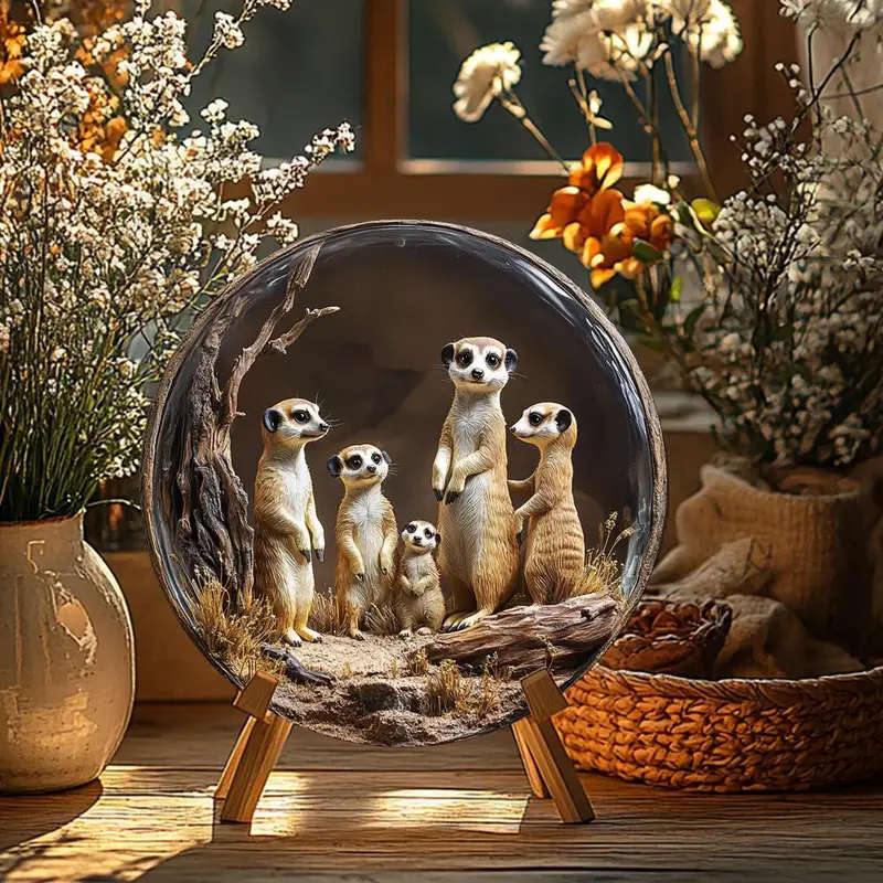 1pc Meerkat Family Metal Wall Art Sign Weather-Resistant Aluminum Decorative Plaque HD Printed Retro