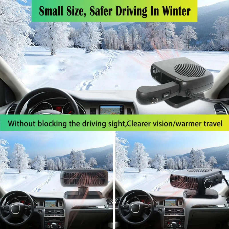 1pc 2in1 12V Car Heater Defroster Portable Fast Heating 360-Degree Rotary Windshield Defogger for Co