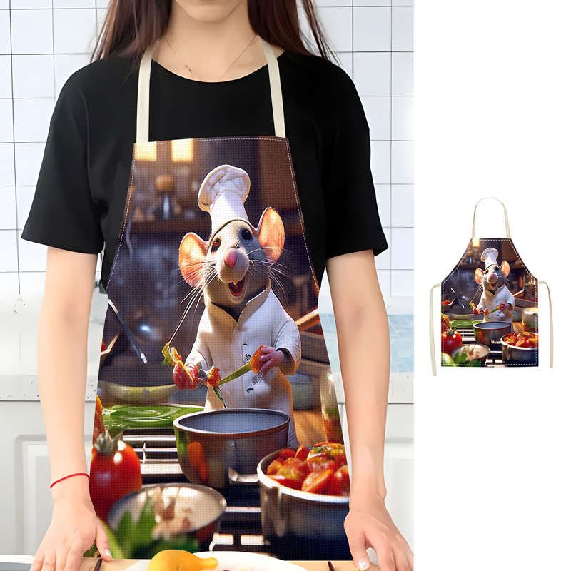 1pc Adjustable Chef Mouse Apron Durable Polyester Kitchen Bib with Cute Cartoon Mouse Cooking