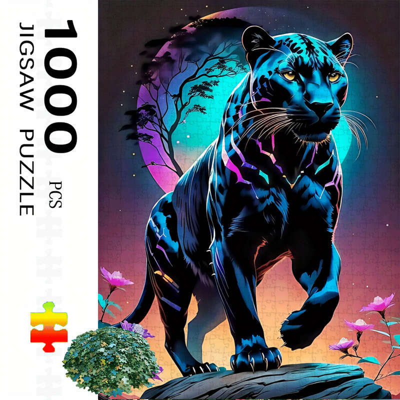 1000pcs Black Panther Moonlit Night Large Paper Puzzle Challenging DIY Home Decor
