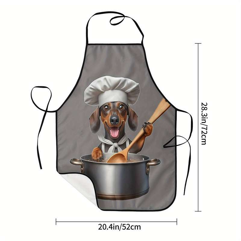 1pc Funny Dachshund Chef Print Kitchen Apron High Quality Polyester Unisex Bib Apron for Cooking