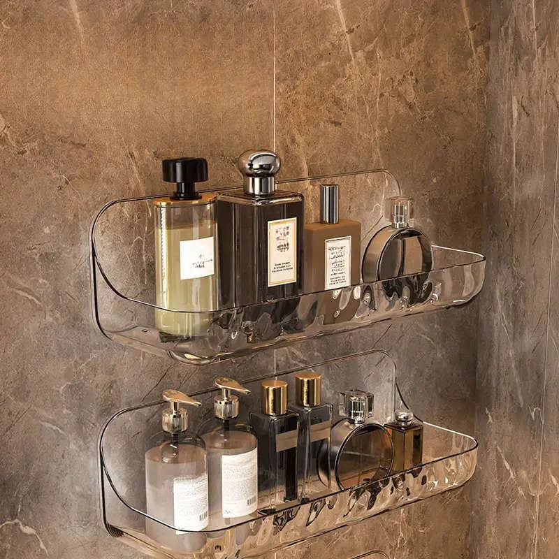 1pc Acrylic Wall-Mounted Storage Rack Transparent No-Drill Design for Bathroom Cosmetic Organization