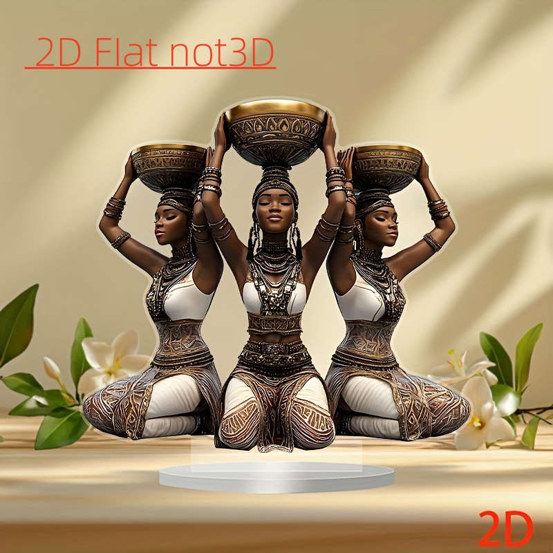 1pc 2D Flat   Acrylic Solar Collector Base with Three African Women- Bohemian Style Desktop De