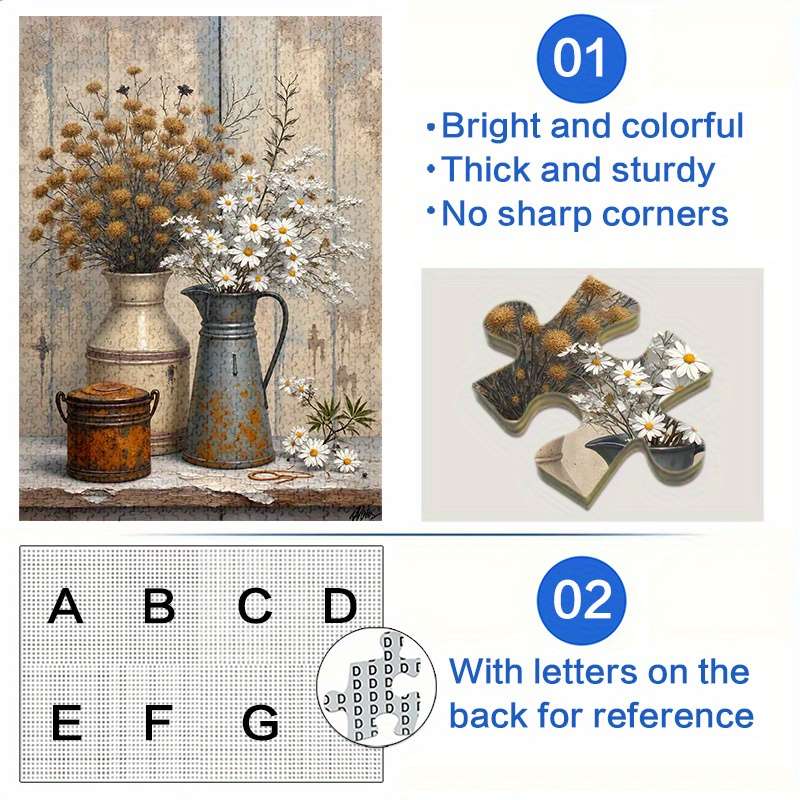 1000pcs Vintage Floral Jigsaw Puzzle for Adults Rustic Still Life Design with Aged