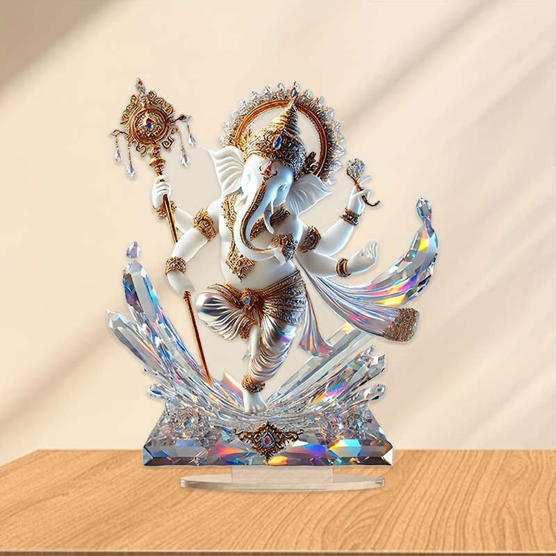 1pc 2D Flat One Piece  Acrylic Ganesh Ornament with Base Religious Theme Indoor and Outdoor Use N