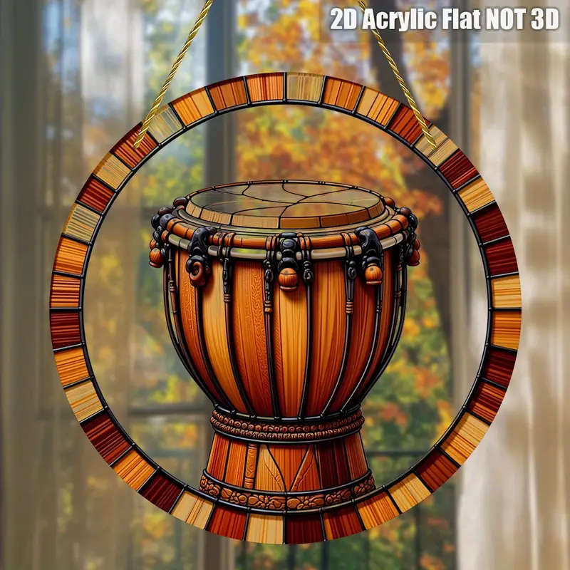 1pc Vintage Style Acrylic Drum Shell Wall Hanging Decor Handcrafted Hardwood Multipurpose No Electri