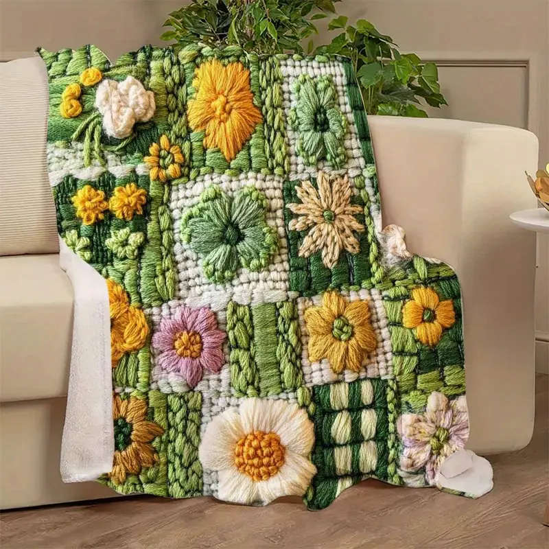 1 Floral Crochet Flannel Throw Blanket 130*150cm