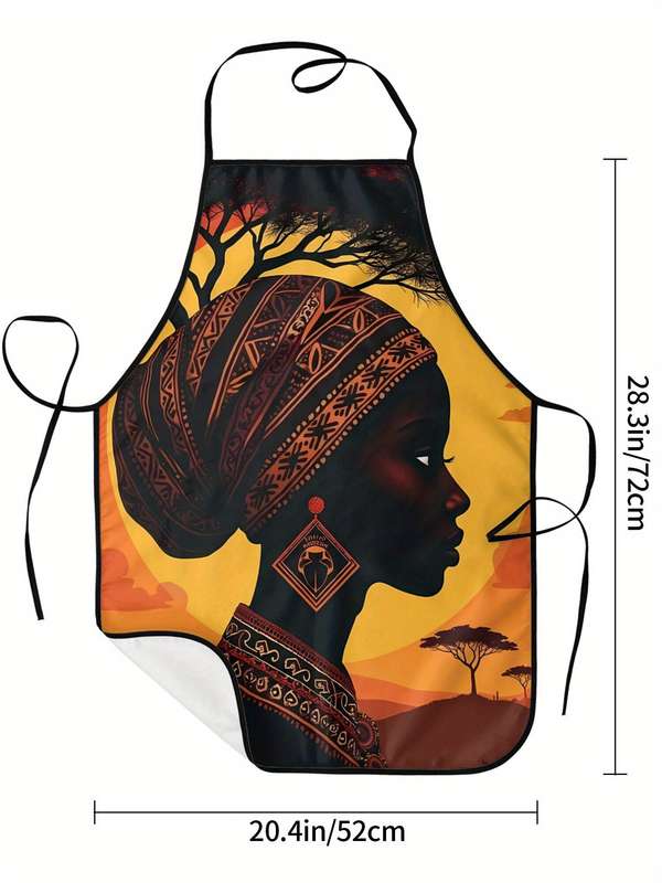 1pc Vibrant African Print Kitchen Apron Stylish Black Woman Design with Tribal Patterns Durable