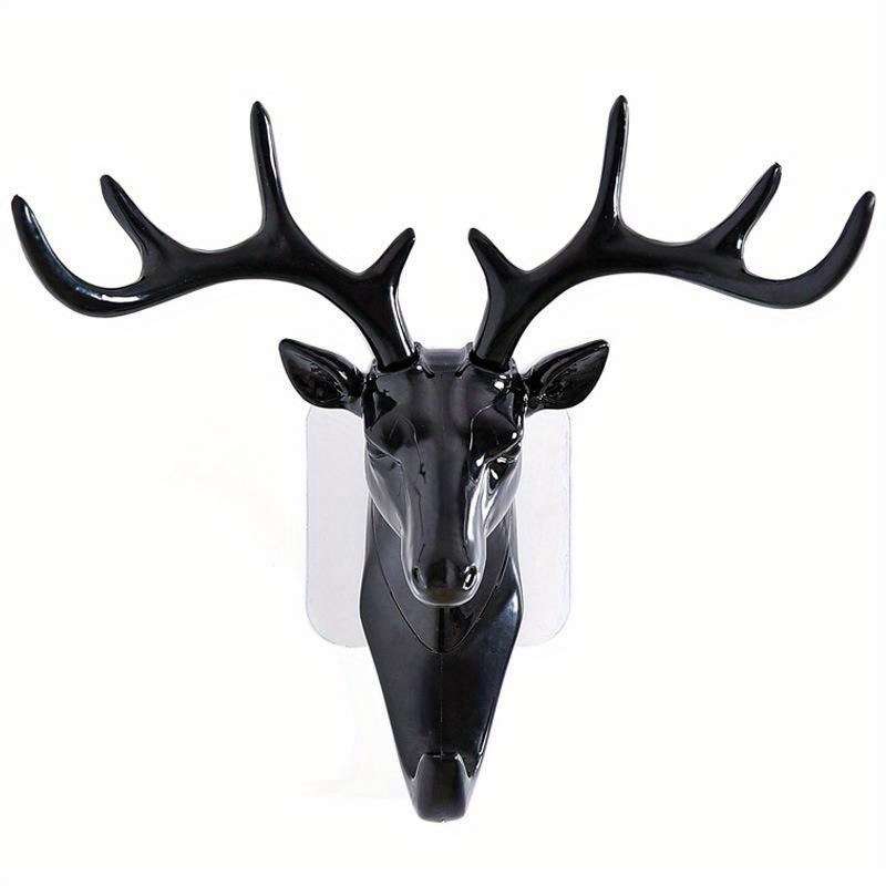 Deer Antler Wall Hook  Black Plastic  Easy-to-Install No-Drill Key Holder  Stylish  Fu