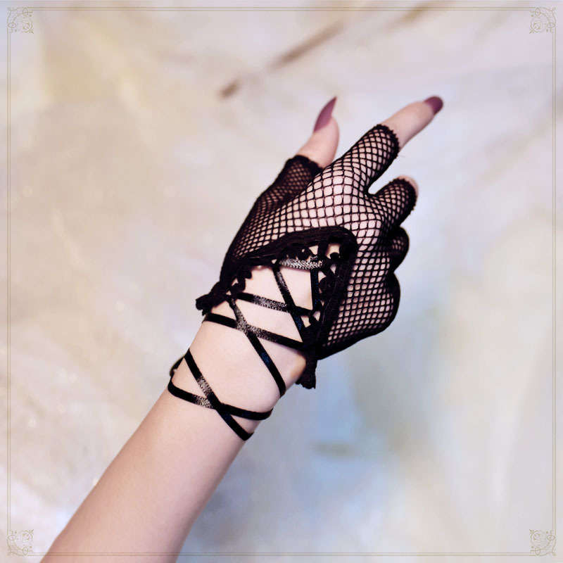 1 Pair Black Mesh Half Finger Gloves