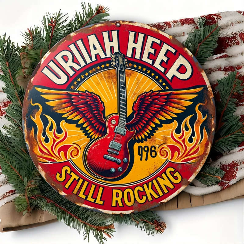 1pc  Uriah Heep Still Rocking Guitar Vintage Iron Sign Art Deco Style 20.32x20.32 cm Wall Han