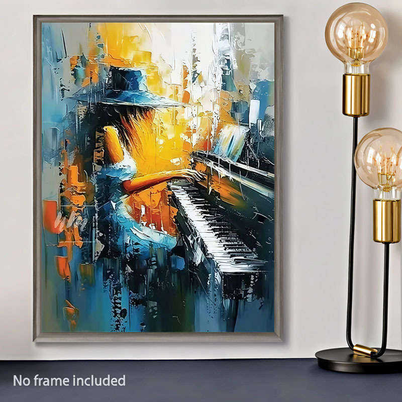1pc Vibrant Abstract Woman Playing Piano Canvas Art Print Modern Wall Decor for Living Room Bedr