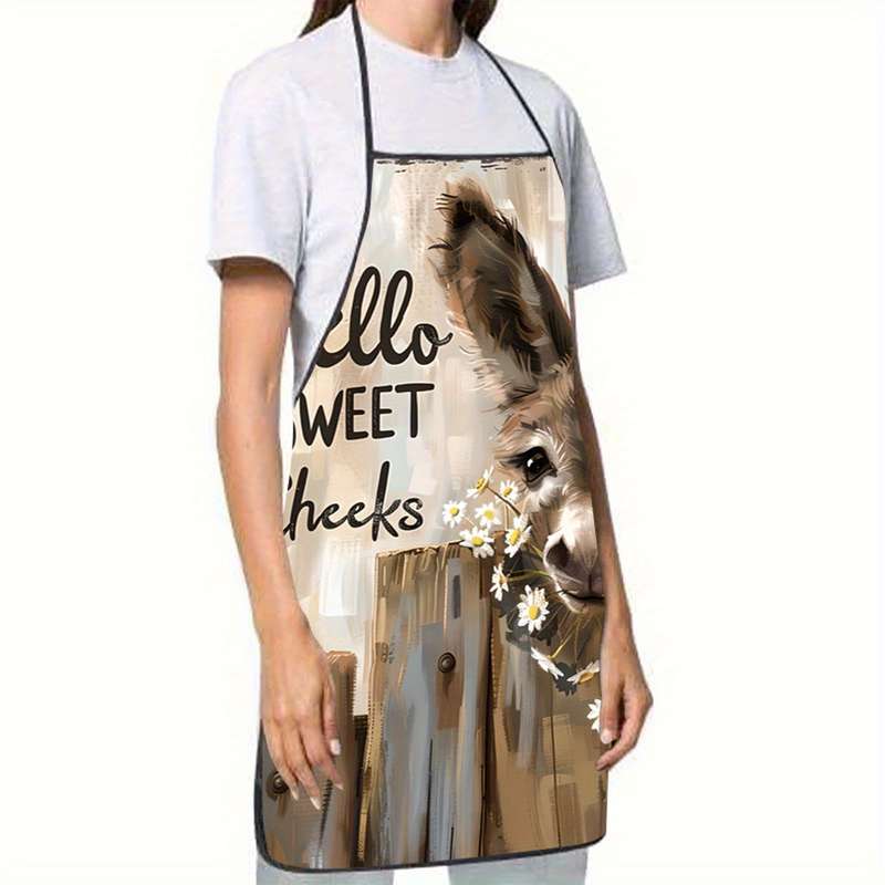 1pc Chic Donkey Print Sleeveless Polyester Apron for Cooking Baking Kitchen Use Durable Styl