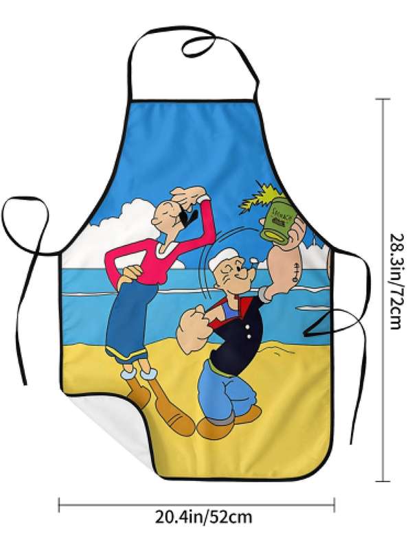 1pc Strong Man Cartoon Printed Polyester Apron Sleeveless Durable Kitchen Cleaning Apron