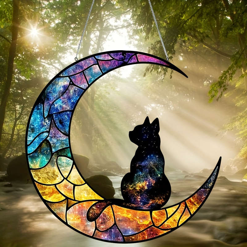 1pc 2D Flat  20.07cm Piece Bohemian Style Acrylic Cat on Moon Sun Catcher- 20.07cm x 20.07cm Animal