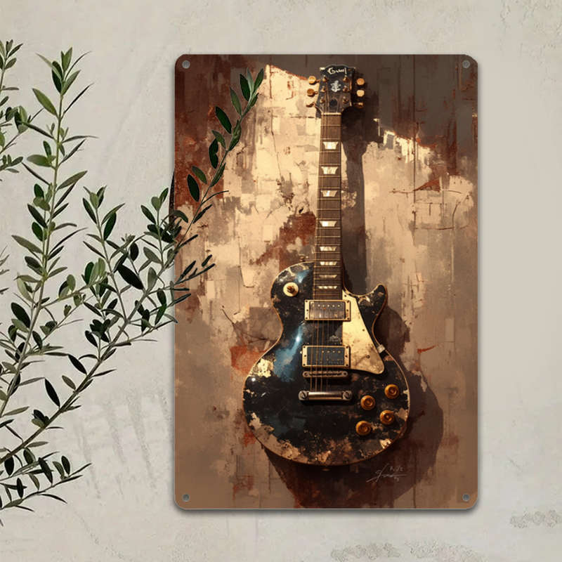 1pc  Retro Electric Guitar Aluminum Wall Art Sign Vintage Music Themed Decor for Home Bar Caf