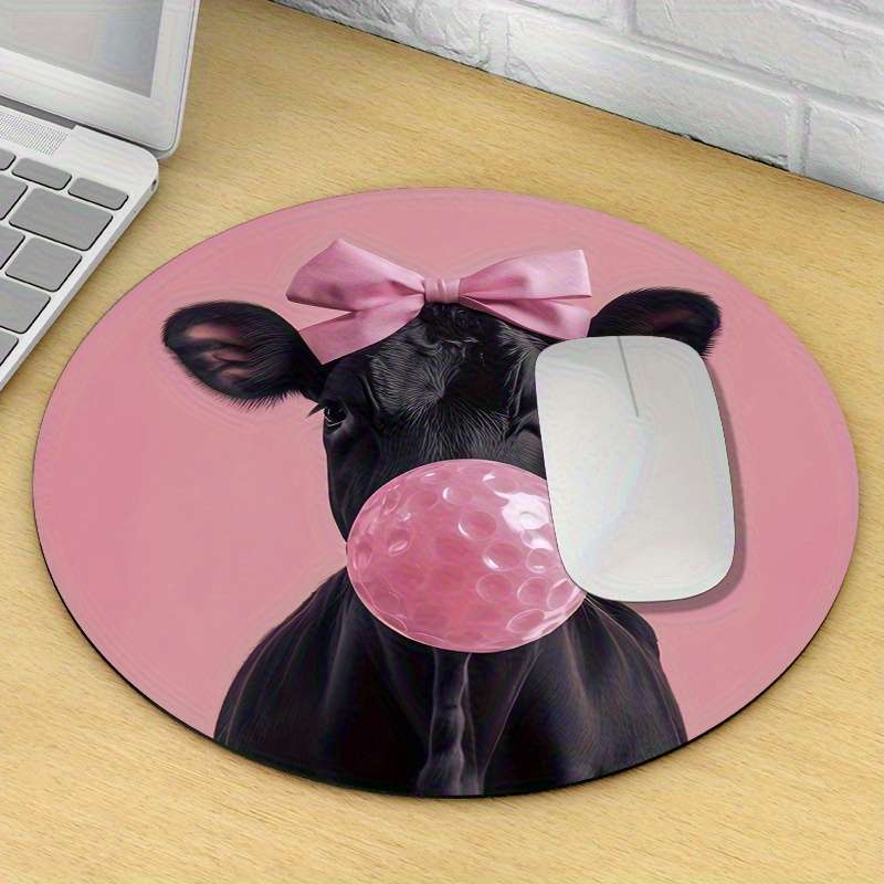 1pc Playful Pink Cow Gumball Design Mouse Pad Durable Comfortable Non-Slip Rubber
