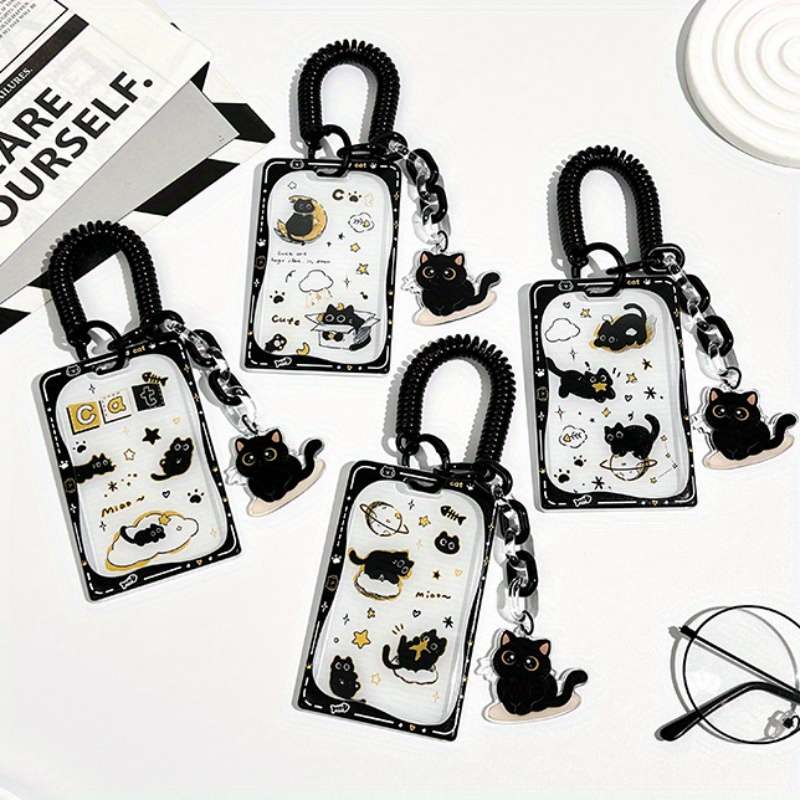 1pc Adorable Star Cat Pendant ID Card Holder with Delicate Spring Rope Accessory Cute and Functio
