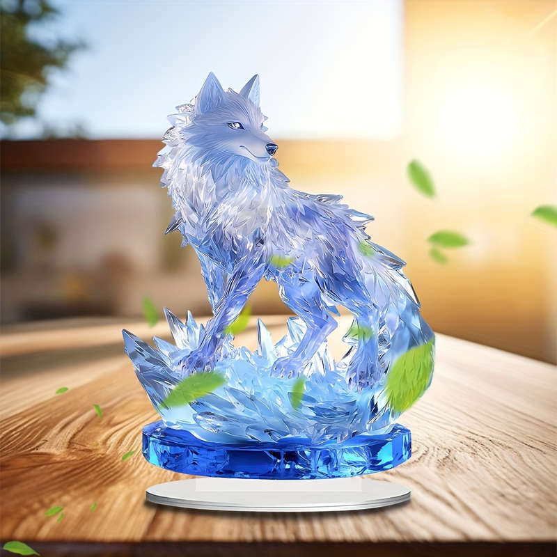 1pc 2D Flat  Acrylic Crystal Wolf Sun Catcher 23.98cm x 17.78cm