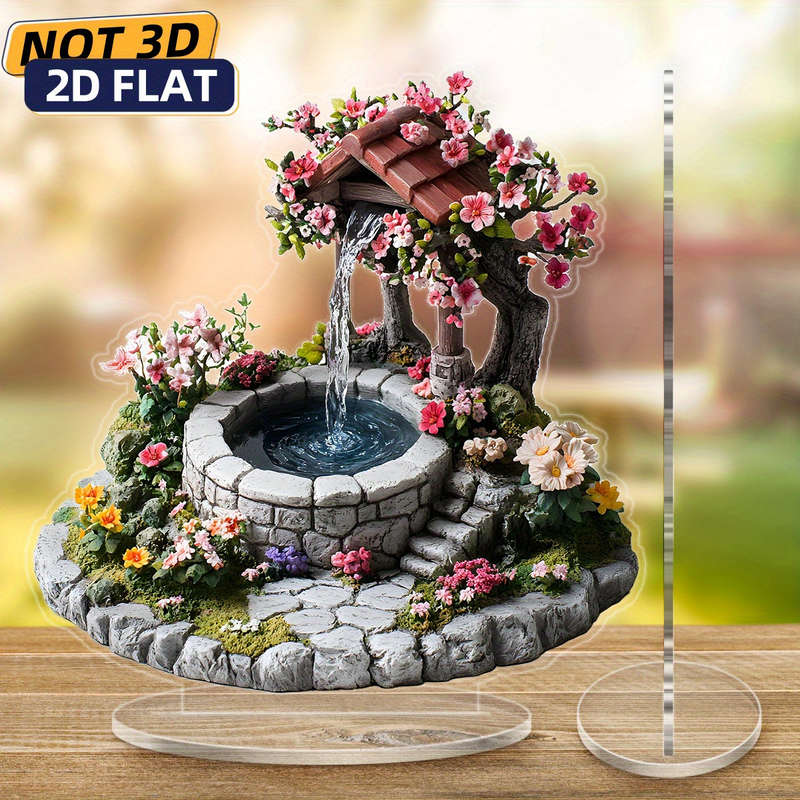 1pc 2D Flat   Acrylic Wall Art Serene Waterfall with Cherry Blossoms Stone Bridge Bohem