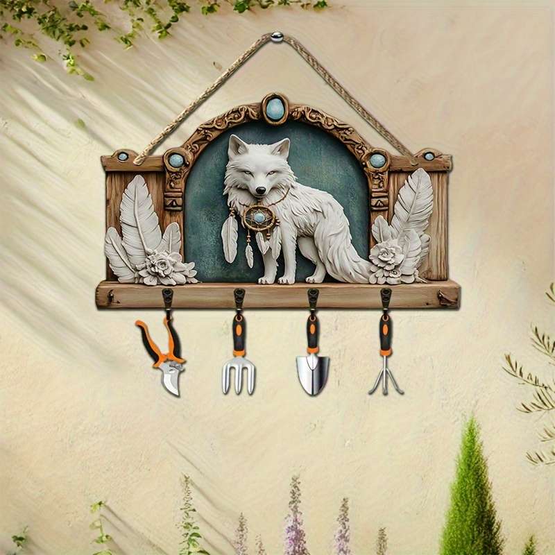 1pc 2D Flat Wolf and Dream Catcher Simple Colorful Wooden and Household Key Hook with Four Metal