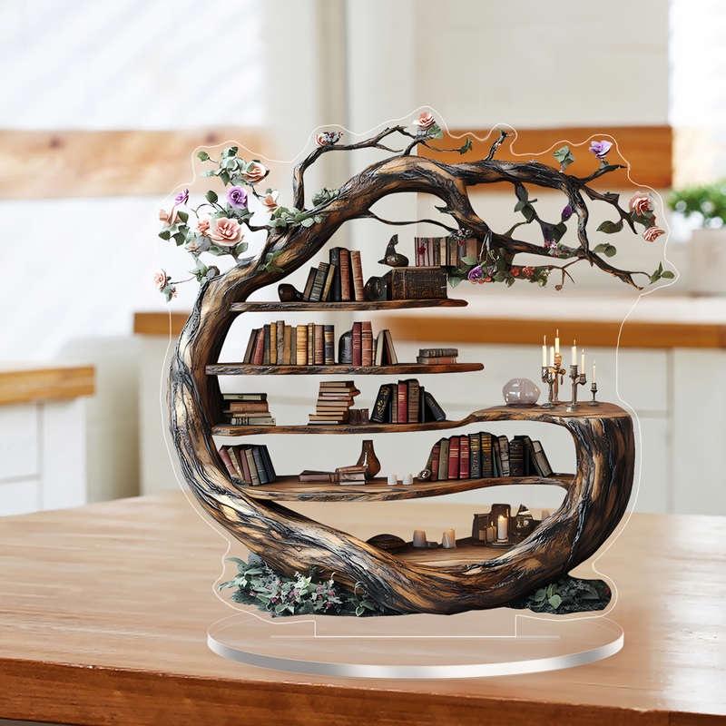 1pc 2D Flat  Elegant Spring Forest Tree of Life Acrylic Decoration with Wooden-Texture Design Ver