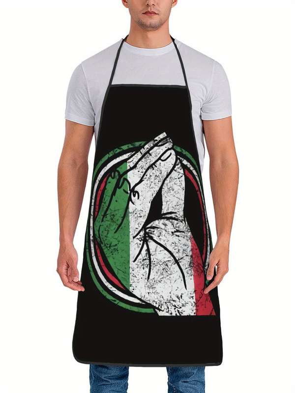 1pc Vintage Italian Flag Print Apron Black White with Green Red and Blue Stripes Durable Po