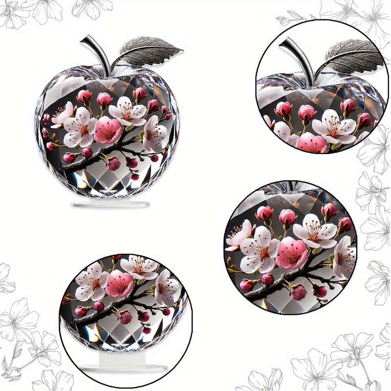 1pc 2D Flat  Elegant Cherry Blossom Acrylic Apple StatuePrinted Floral Art Decor with Cr