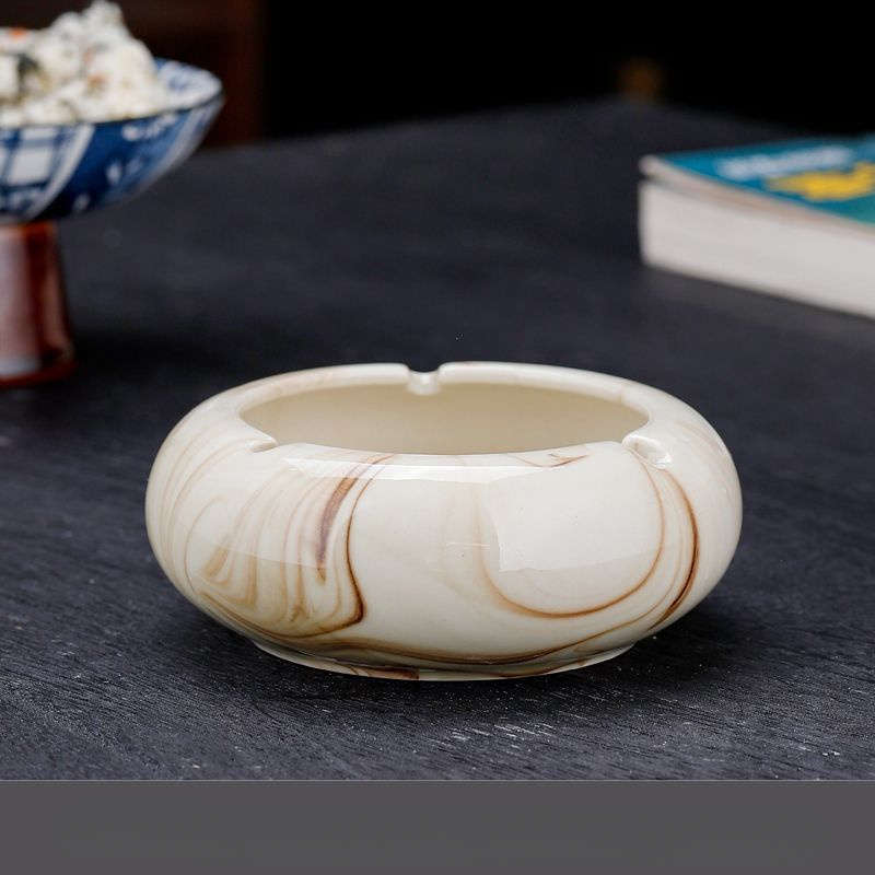 1pc Luxury Marbled Ceramic Ashtray Elegant White Brown and Beige Design with Glossy Finish Ide