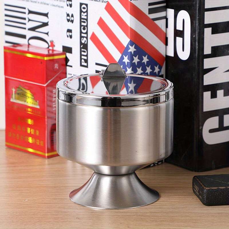 1pc Stainless Steel Ashtray with Lid and Base Durable Hotel Quality Ashtray for Home and Outdoor U