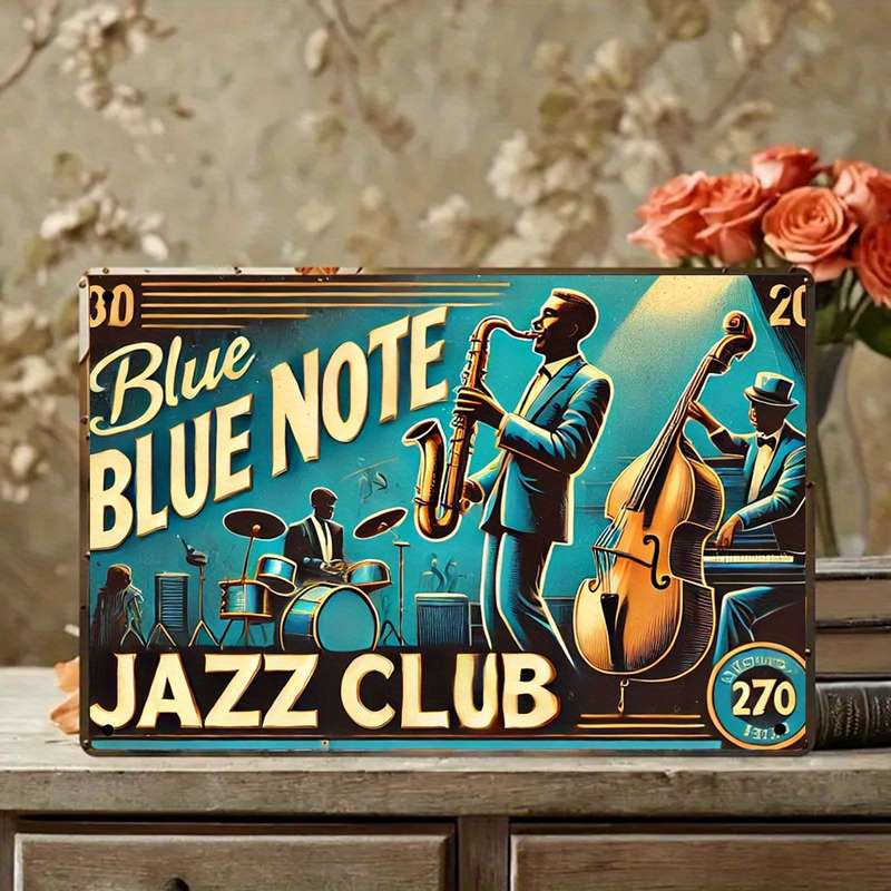 1pc  Vintage Blue Note Jazz Club Metal Tin Sign 20.32x30.48 cm Retro Wall Art Decor for Room R