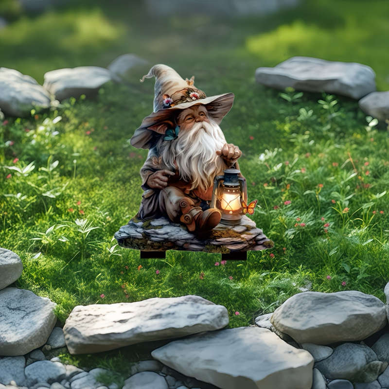 1pc 2D Flat  A  Bohemian-Style Garden Fairy with a Lantern a Plastic Fairy Decoration for Outd