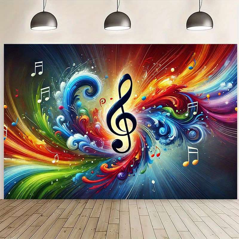 1pc 243.84x182.88cm Vibrant Musical Note Dance Polyester Backdrop Banner Colorful Abstract Design