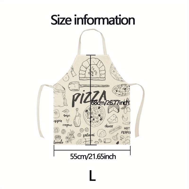 1pc Pizza Pattern Linen Apron Creative Fun Fashion Print Waterproof Stain-Resistant Easy Clea
