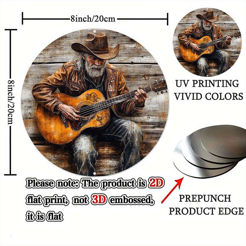 1pc  Rustic Guitar Player Metal Sign Vintage Denim Guitar Wall Art Waterproof HD Print Pre