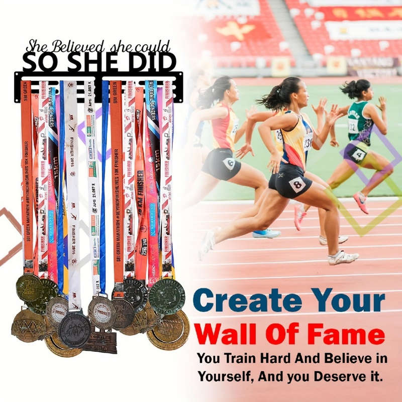 Inspirational She Believed She Could So She Did Medal HangerMetal Wall Display for 60+ Medals
