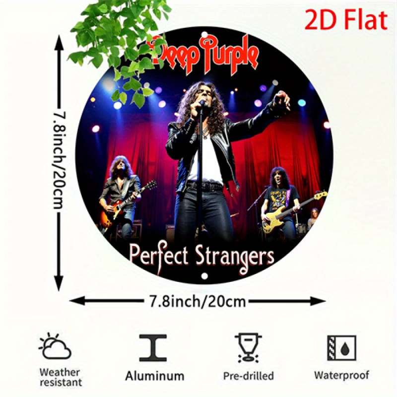 1pc  Deep Purple 2D Flat Metal Round Aluminum Sign Retro Wall Art with Band Members High-Defi