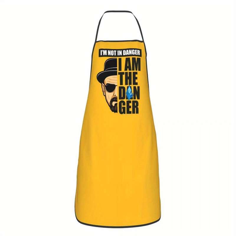 1pc Heisenberg "I Am The Danger" Apron Yellow Denim Adjustable Neck Waist Straps Front Po