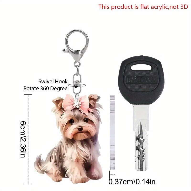 1pc 2D Flat  Adorable Yorkshire Acrylic Keychain Set  set Transparent Yorkshire Terrier Keyrin