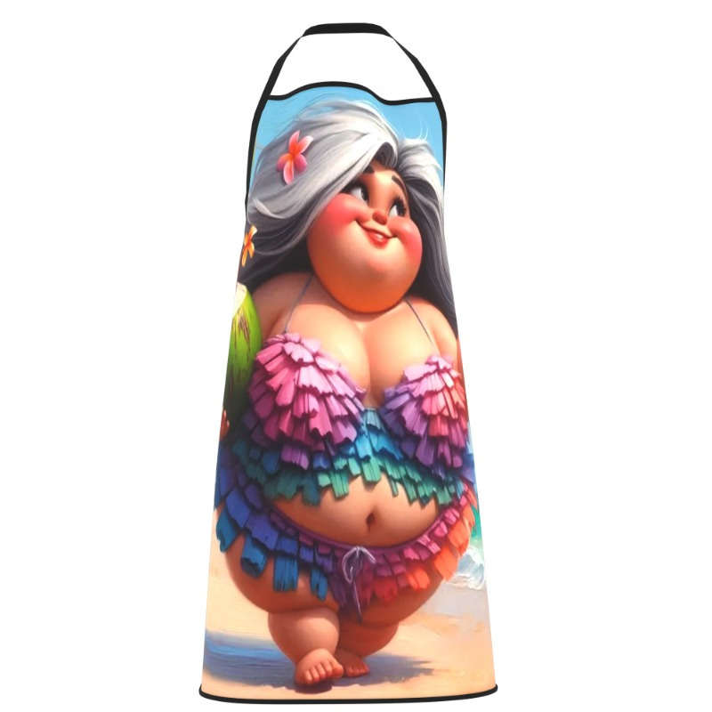 1pc Kitchen Apron 1pc 23.5x31.5 Fat woman walking on the beach Womens Aprons Cooking Aprons for Kit
